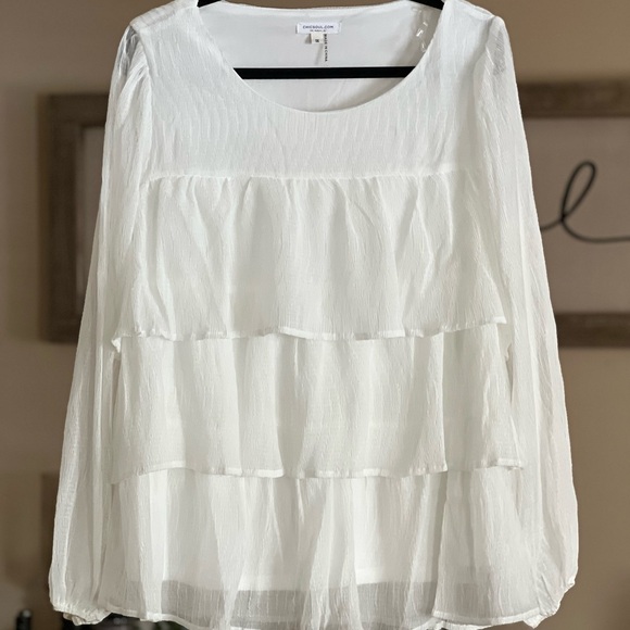 Chic Soul Tops - Chic Soul Elegant White Tiered Blouse